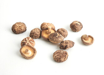 dried shiitake mushrooms isolated on white background. Full depth of field.