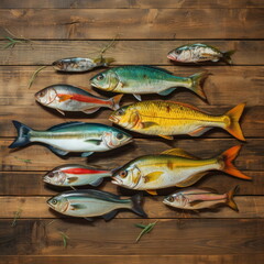 fresh fish on wood background