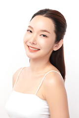 Beautiful young asian woman with clean fresh skin on white background, Face care, Facial treatment, Cosmetology, beauty and spa, Asian women portrait.