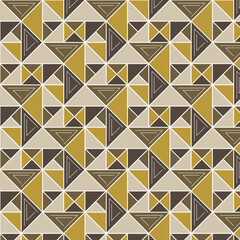 Abstract geometric seamless pattern with triangle shapes in brown, green, and yellow colors. Element design and decorated with white lines for backgrounds. Vector Illustration.