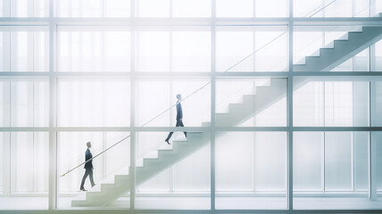 silhouette of a human going  the stairs, career, business success, white background