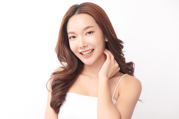 Beautiful young asian woman with clean fresh skin on white background, Face care, Facial treatment, Cosmetology, beauty and spa, Asian women portrait.