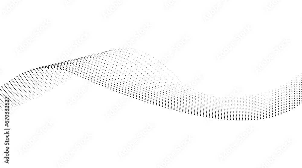 Wall mural flowing dot wave pattern halftone smooth curve shape isolated on transparent background