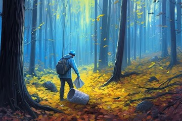 Forest Conservation Illustration of a Man Hand Cleaning up Trash