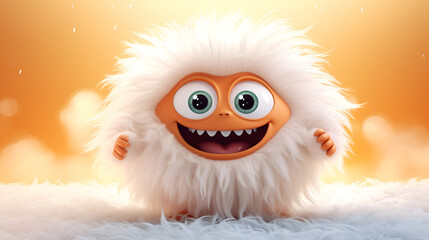Cute white furry monster 3D cartoon character.
Join the Fun with Our Charming Cute White Furry Monster 3D Cartoon Character - obrazy, fototapety, plakaty