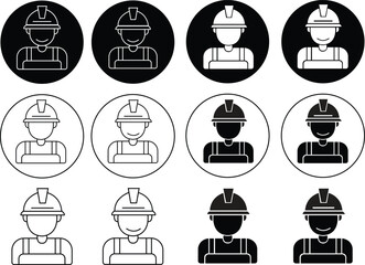 Construction worker icons Set. Labor, builder, employee, hardhat concept. outline style editable stock. flat vector design illustration isolated on Transparent background. Person Profile Avatar.