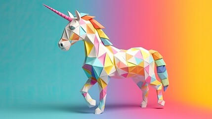 origami style unicorn with colorful background