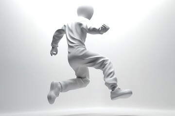 background white alone running human white 3d  three-dimensional humorous abstract individual red run runner small little speed front first person human people android athlete action - obrazy, fototapety, plakaty