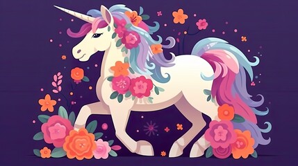 Obraz na płótnie Canvas cute floral unicorn illustration background