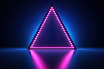 background abstract stage show fashion style retro s 80 light ultraviolet space empty shape triangle frame triangular neon pink blue render 3d - obrazy, fototapety, plakaty