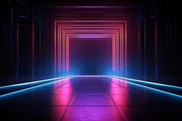 background abstract stage show fashion style retro s 80 light ultraviolet space empty frame square neon pink blue render 3d threedimensional