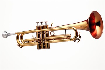 background white trumpet brass musical instrument jazz music isolated single object wind nightclub gold yellow shiny sound mouthpiece valva herald blowing