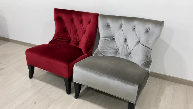 Luxurious red and grey couch indoor with white wall. Furniture concept 