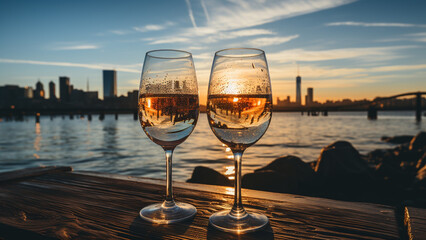 New Year's Eve Champagne Toast with Stunning City Skyline