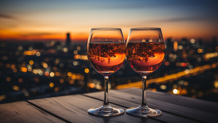 New Year's Eve Champagne Toast with Stunning City Skyline