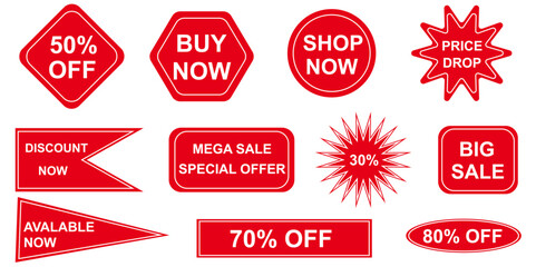 Red colour flat sale badge set