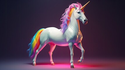 Obraz na płótnie Canvas 3d rendered neon style unicorn