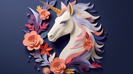 paper cut cute floral unicorn illustration