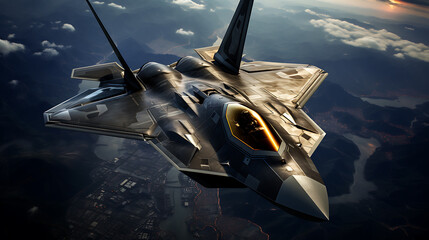 fururistic flying fighter jet 
 - obrazy, fototapety, plakaty