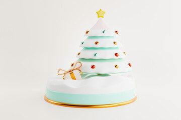 3D rendering cute cartoon Christmas interior decoration bright winter holiday elements greeting card poster banner