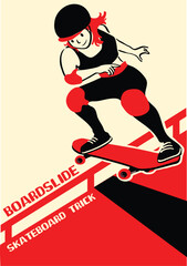 Girl with skateboard to Do Skateboard Tricks. Vector illustration.Cartoon character.