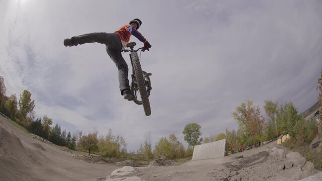 Extreme sports Mountain biking - dirt jumping tricks in slow motion