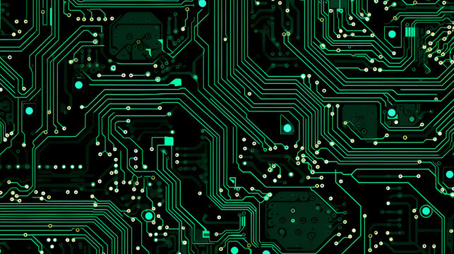 Abstract seamless pattern of digital green circuit boards background, Electric printed circuit board green