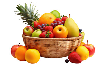 basket of healthy fruits on isolated transparent background
