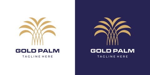 Gold Palm Dates Coconut Tree Plant Logo Monoline Style Luxury