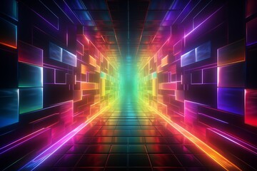 Glowing neon tunnel leading to a new dimension