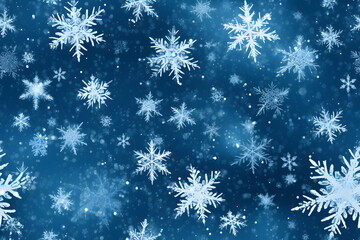 seamless pattern of snowflakes on dark blue background, neural network generated. Not based on any actual scene or pattern.