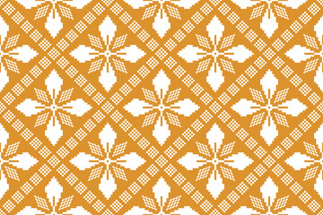 Yellow vintages cross stitch traditional ethnic pattern paisley flower Ikat background abstract Aztec African Indonesian Indian seamless pattern for fabric print cloth dress carpet curtains and sarong