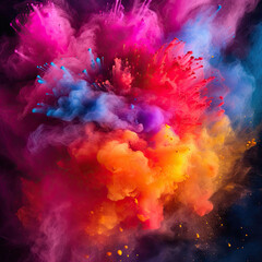 Vibrant Colored Powder Explosion - Abstract Closeup of Dust on Backdrop