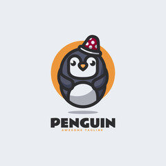 Vector Logo Illustration Penguin Simple Mascot Style.