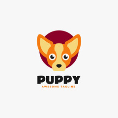 Vector Logo Illustration Puppy Simple Mascot Style.