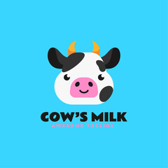 Vector Logo Illustration Cow Milk Simple Mascot Style.