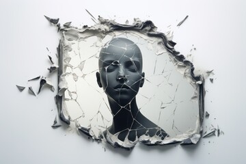 Picture of a man's face through a hole in a wall