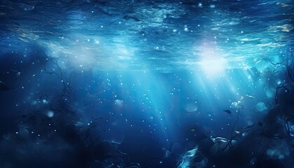 Fototapeta na wymiar Blue Underwater Light Background Illustration