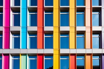 Vibrant and colorful building with an abundance of windows