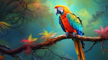 Vibrant parrot perched on a tree branch