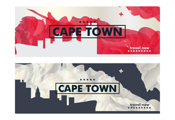 Cape Town city banner pack with abstract shapes of skyline, cityscape, landmark. South Africa travel vector horizontal illustration layout set for brochure, website, page, presentation, header, footer