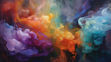 A surreal dreamscape where colorful smoke forms an otherworldly realm, ethereal and constantly shifting
