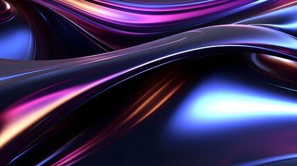 Abstract background of dark metallic holographic liquid metal with mild rainbow reflective waves. Neural network generated image. Not based on any actual pattern or scene.