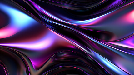 Abstract background of dark metallic holographic liquid metal with mild rainbow reflective waves. Neural network generated image. Not based on any actual pattern or scene.