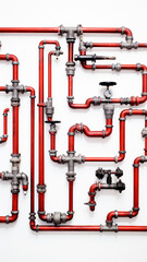vertical background pipes and pipe connections isolated on white, abstract communications