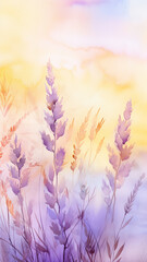 high, narrow, lavender background delicate pastel pink flowers blurred background with copy space vertical, panorama