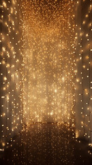vertical background christmas golden garlands and light bulbs, glowing decorations abstract background with copy space