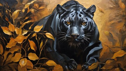 "painting renaissance style" - oil painting. Conceptual abstract picture of the panther. Conceptual abstract closeup of an oil painting  on canvas.