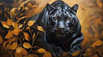 Tuinposter "painting renaissance style" - oil painting. Conceptual abstract picture of the panther. Conceptual abstract closeup of an oil painting  on canvas. © Ainur