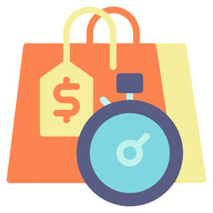 time discount on shopping bag flat icon